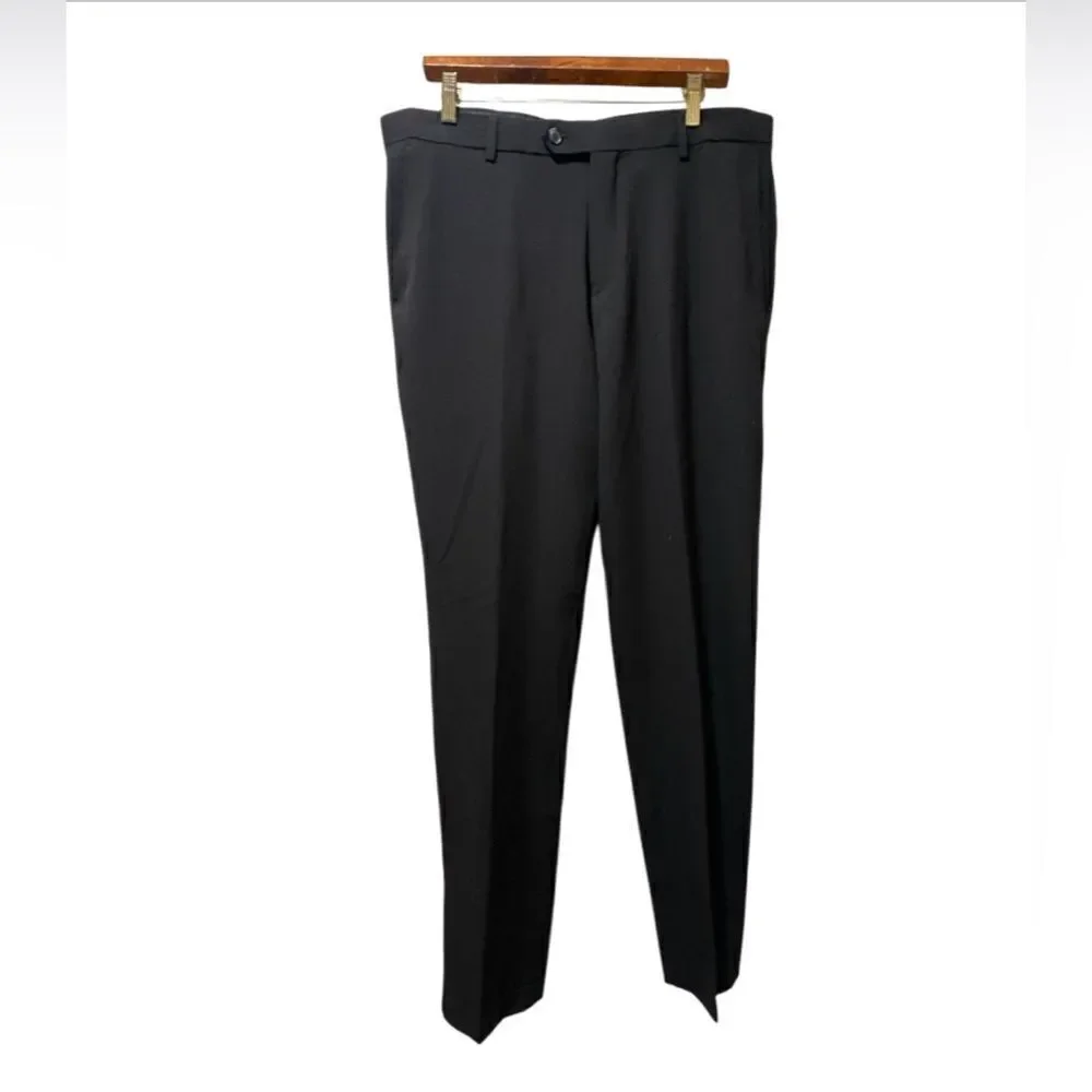 NEW Men's 37W x 34L Ultra Slim Fit Black Dress Pants Slacks Narrow Flat Front